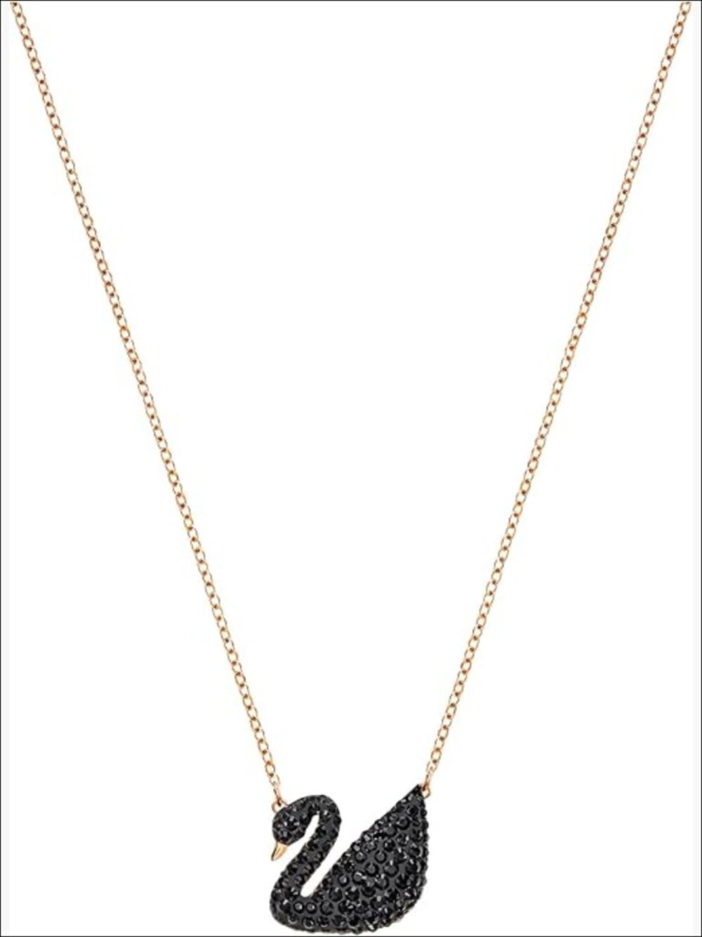 Rose Gold Tone Plated Swan Pendant Necklace with Black Crystals